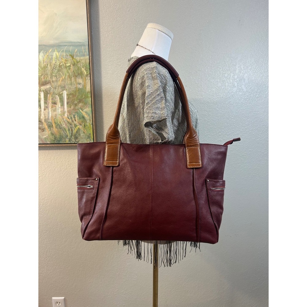 Nino Bossi Genuine Leather Tote Bag Burgundy Brown Large Shoulder Purse